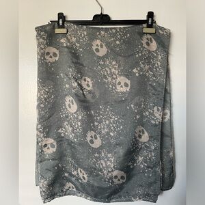 Scull Print Grey and White Lightweight Scarf - Size OS